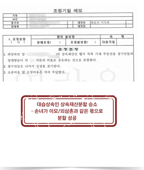 [대전 상속재산분할 승소사례] 대습상속으로 손녀의 상속권을 확보하고 동일한 몫으로 분할 성공