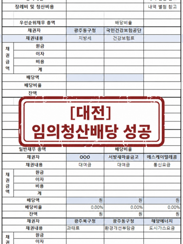 [대전 한정승인 임의청산배당 성공사례] 지방세·건강보험료·대여금·통신요금·과태료